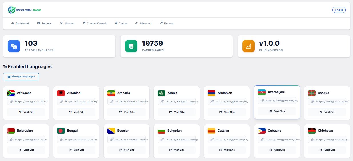 WordPress translation plugin dashboard home screenshot